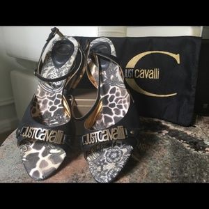 Just Cavalli Cross Ankle Strap Sandal, US 9.5